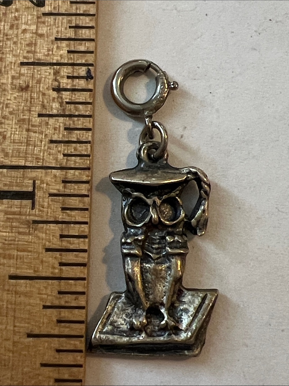 Vintage Heavy Sterling Silver wide Owl graduation charm